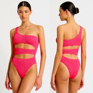 NWT Bond-Eye Rico Swimsuit Azalea Hot Pink One Piece Cut-out One Shoulder OS